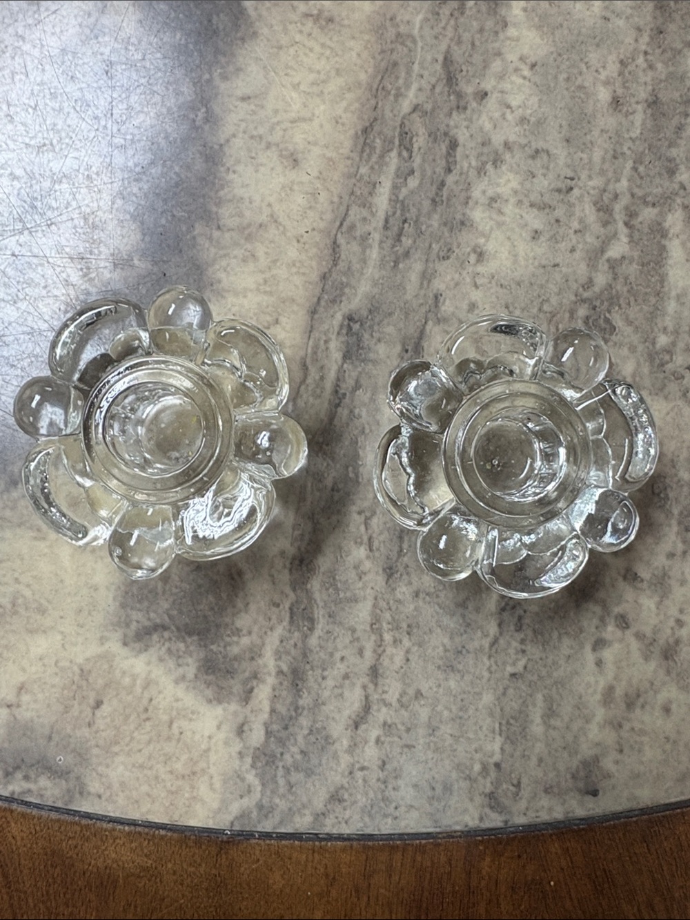 Crystal-Style Flower Glass Candle Holders - Clear (Set of 2)